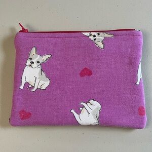 Upcycled, One Of A Kind Bright Pink French Bulldog Print Fabric Zipper Pouch
